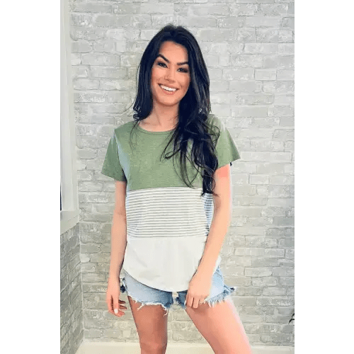 Nursing T-Shirt- 3 Block Colorblock- Green