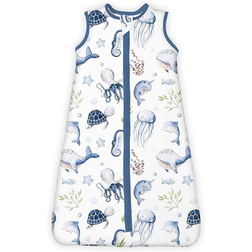 1.0 TOG Sleep Sack 6-12-15 Months, Ultra Soft Sleeping Bag, Premium Baby Wearable Blanket with 2-way Safe Zipper All Season Sleep Sack, 1 Pack(Ocean Animals)