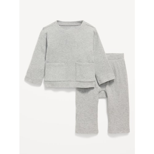 Long-Sleeve Ribbed Pocket T-Shirt and Pants Set for Baby
