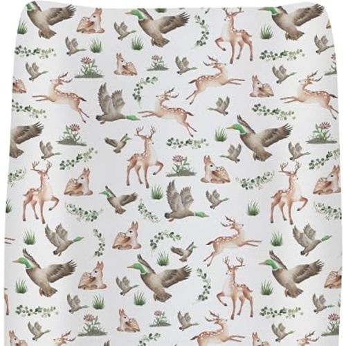 Wild Animals Hunting Baby Changing Pad Covers for Girls Boys Mallard Duck Deer Leaves Fitted Change Table Pad Covers Mats Country Hunters Soft Diaper Change Table Sheets 32''×16''