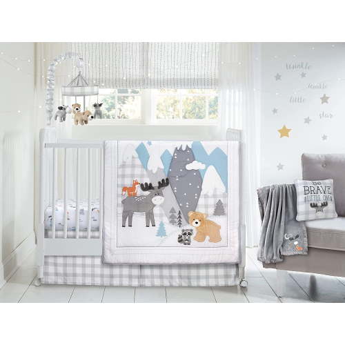 Wendy Bellissimo 4pc Nursery Bedding Baby Crib Bedding Set (Grey Moose & Bear)