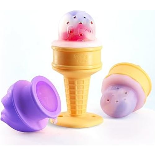 Smily Mia Baby Fruit Food Feeder & Freezer Teether Combo, ICY Bite Ice Cream Teether for Baby Cooling Relief, BPA Free Silicone Feeder for Safe Infant Self Feeding, 3 Month+,Purple