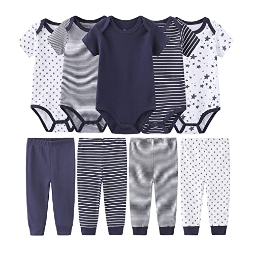 MAMIMAKA Newborn Baby Clothes Set - Short Sleeve Baby Boy Pants & Girl Bodysuits - Layette Sets