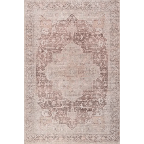Ava Vintage Persian Spill Proof Washable Rug | Pale Pink
