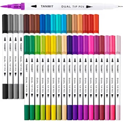 36 Dual-Tip Brush Pens for Adult Coloring Books – Tanmit Art Markers With Brush + Fine Precision Tips for Calligraphy, Planners, Journaling, Note Taking & More