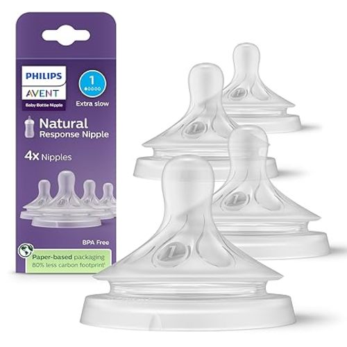 Philips Avent Natural Response Nipples, Extra Slow Flow (Flow 1), 4-Pack, SCY961/44