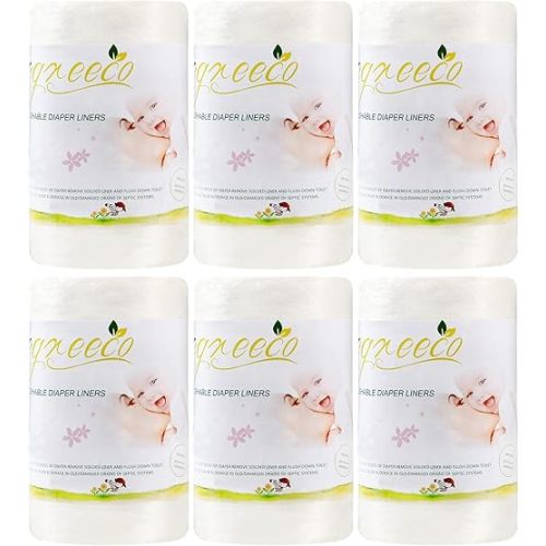 wegreeco Cloth Diaper Liners - Unscented Diaper Liners, Fragance Free Cloth Diaper Liners - 100 Sheets Per Roll (6 Roll)