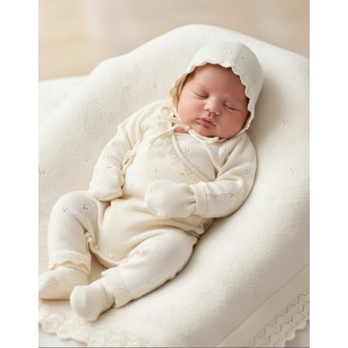 Cream Knit Newborn Romper & Blanket Set • Personalized Baby Girl Hospital Outfit