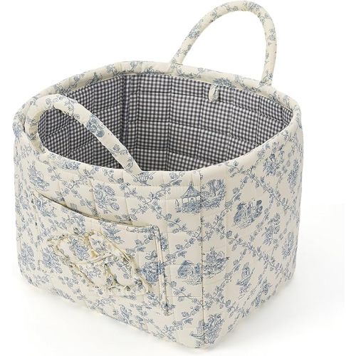 Floral Fabric Storage Basket Car Interior Storage Basket Underwear Sundries Laundry Baskets Supplies Home Organizer Bag (blue 2)