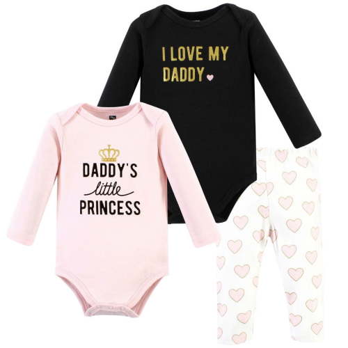 Hudson Baby Infant Girl Cotton Bodysuit and Pant Set, Daddys Little Princess Long Sleeve, Newborn