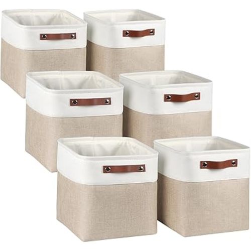 Kntiwiwo Fabric Storage Cubes 10.5”x10.5”x11” Cube Storage Bins for Closet Organizers and Storage Shelves Foldable Storage Bin with Handles, Set of 6, Beige