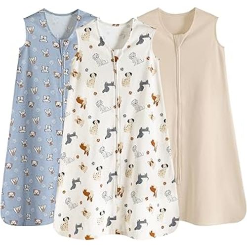 PHF Soft Baby Sleep Sack 6-12 Months 100% Organic Cotton Wearable Blanket, 2-Way Zipper 0.5 TOG Toddler Sleeping Sack 3 Pack, Comfy Sleep Bag for Baby Boys Girls, Pets Dogs (Medium)