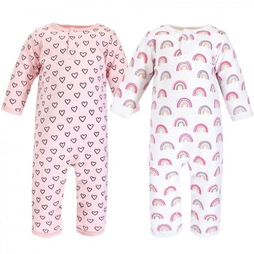 Hudson Baby Infant Girl Premium Quilted Coveralls, Modern Rainbow, 6-9 Months