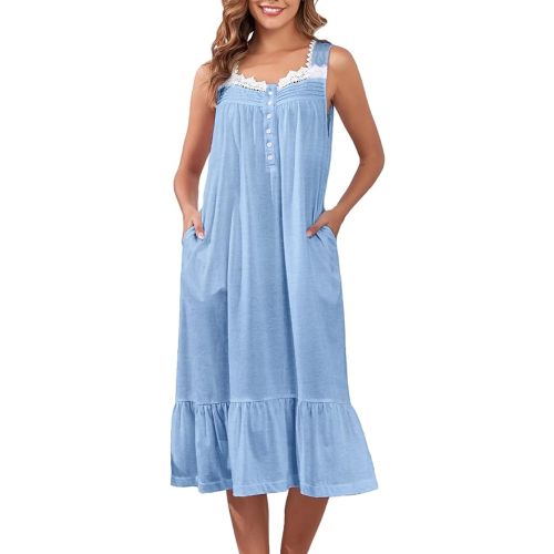 Cotton Nightgowns for Women Long House Dress Soft Sleepshirts With Pockets S-3XL