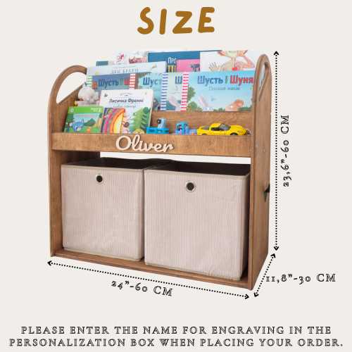 Montessori Wide Bookshelf | Large Wooden Toy Organizer | Toddler Bookcase for Kids Room | Personalized Gift