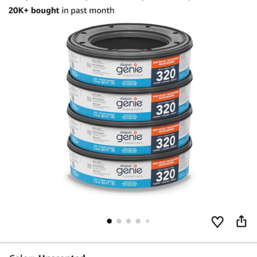 Diaper Genie Essentials Round Refill Pack of 4 | Holds Up to 1280 Newborn Diapers | Features Unscented Continuous Film | Compatible with Diaper Genie Complete and Expressions Pails