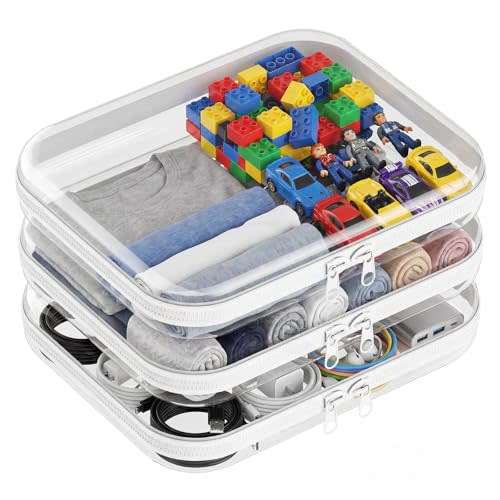 3 PCS Clear Hard Shell Zipper Case, Hard Plastic Zipper Pouches, Diaper Bag | Toy Organizer, Resistant, Storage Organizer Box for Travel, Makeup Bag, Toiletry Bag, Electronics, Pencil Pouches