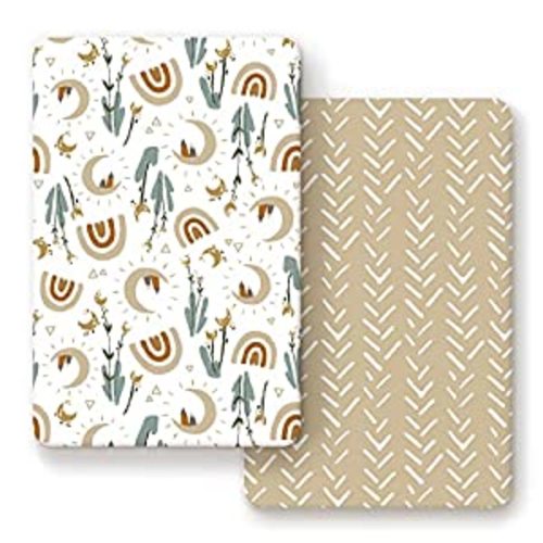 Amazon.com : GRSSDER Stretchy Ultra Soft Jersey Knit Fitted Pack n Play Sheets Set 2 Pack, Portable/Mini Cribs Sheets for Girls and Boys, Rainbow Creative Painting Pattern : Baby