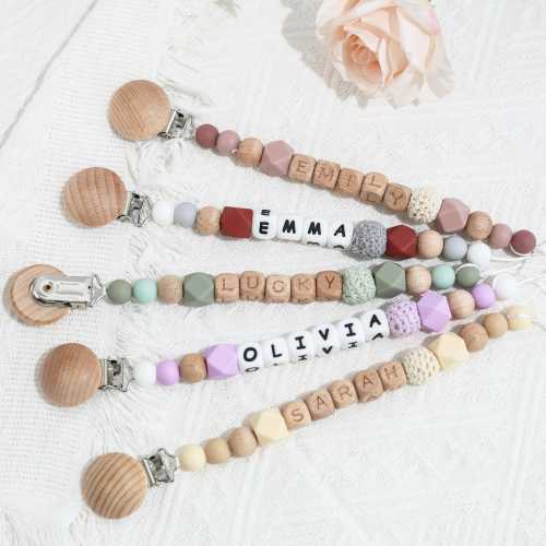 Personalized Newborn Soother Clip/ Custom Pacifier Clip/ Baby Name Wooden Pacifier chain/ Shower Gift/ Handmade Baby Party Baptism Holder