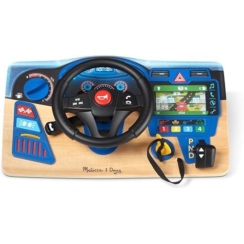 Melissa & Doug Vroom & Zoom Interactive Wooden Dashboard Steering Wheel Pretend Play Driving Toy - FSC Certified