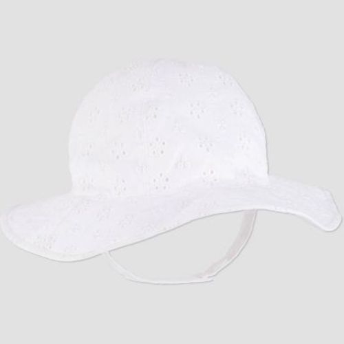 Carter's Just One You®️ Baby Girls' Solid Sun Hat - White 6-12M: Cotton Eyelash Knit, Chinstrap Hook and Loop, Full Lining