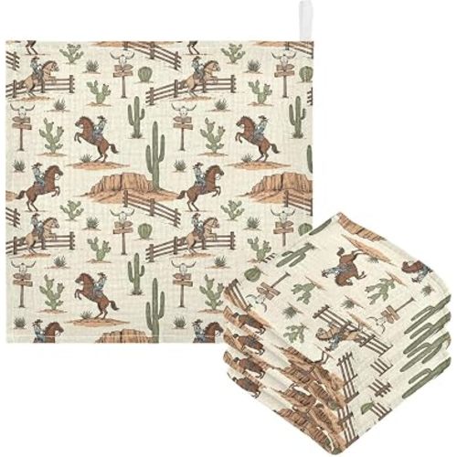 Baby Washcloths Western Cowboy Cactus Burp Cloths, 3 Pack