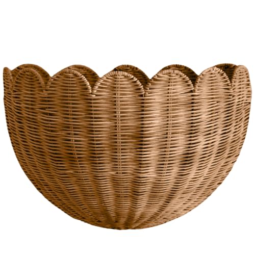 BEBE BASK Scalloped Wicker Hanging Basket - The Original Wicker Wall Decor - Hand Woven Wall Basket - Home Décor Wall Hanging Basket - Wall Storage Basket for Nursery, Living Room and Bathroom (Mocca)