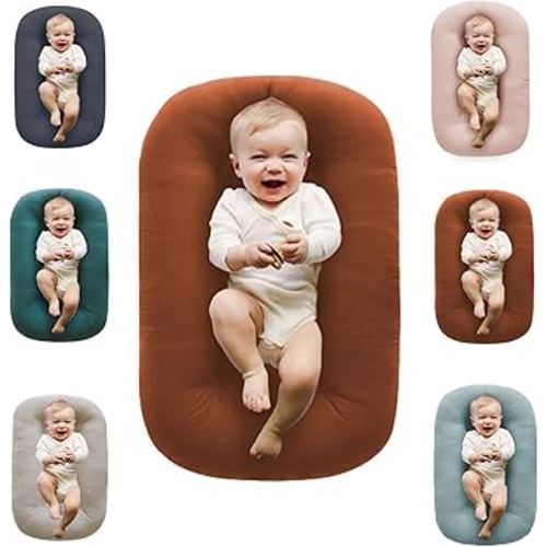 Baby Lounger, Baby Lounger for Newborn 0-24 Months, 100% Breathable Cotton Baby Nest for Tummy Time & Diaper Changes, Portable Infant Essentials for Home & Outdoor(Coffee)