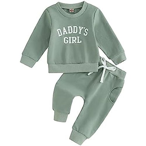 2Pcs Set Infant Baby Girl Fall Clothes Daddys Girl Long Sleeve Crewneck Sweatshirt+Joggers Pants Winter Outfit Set