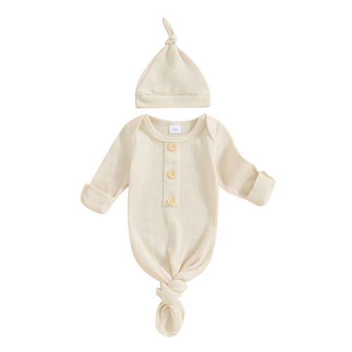 Suealasg Newborn Boys Girls Spring Sleeping Bags Baby Long Sleeve Knotted Swaddle Wrap Blanket Infant Sleep Sack with Matching Hat 0-3Months