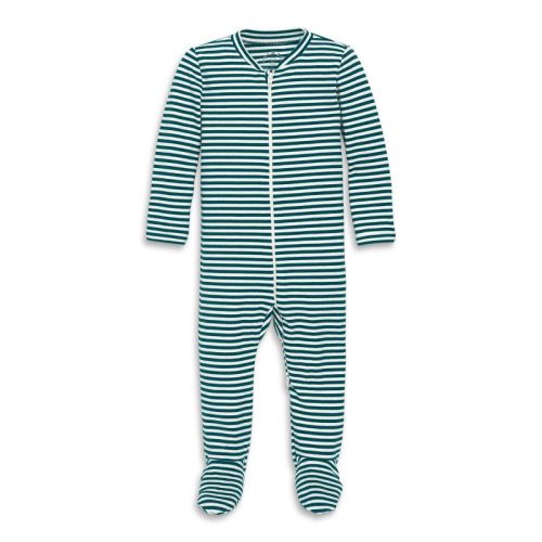 Primary Baby Organic Zip Footie in Forest Ivory Stripe Size 6-9 Months