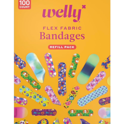 Welly Bravery Badge Value Pack | Adhesive Flexible Fabric Bandages | Assorted Shapes and Patterns for Minor Cuts, Scrapes, and Wounds - 100 Count