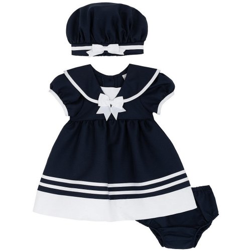 Rare Editions Baby Girls Short Sleeve Nautical-Inspired Sailor Fit-And-Flare Dress
