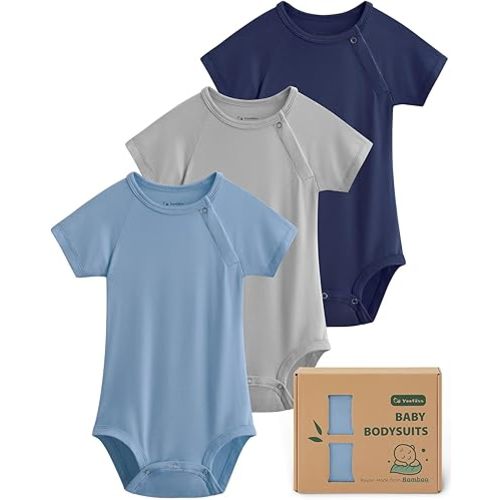 Yoofoss Baby Bodysuits Rayon Made From Bamboo, Soft Breathable Baby Onesie Short Sleeve Newborn Baby Boy Girl Clothes 3 Pack