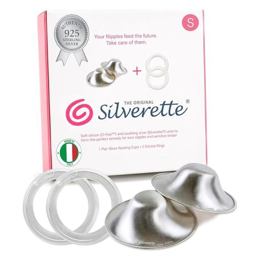 Silverette Nursing Cups, Postpartum Essentials, The Real, Small Silver | Pure 925 Sterling Silver Nursing Cups, Nipple Shields for Breastfeeding Newborn, Silver Nipple Covers, Made in Italy, Gift