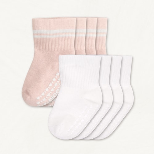 Baby Gripper Crew Socks 4-Pack (3-6 Months) - Blush Suede