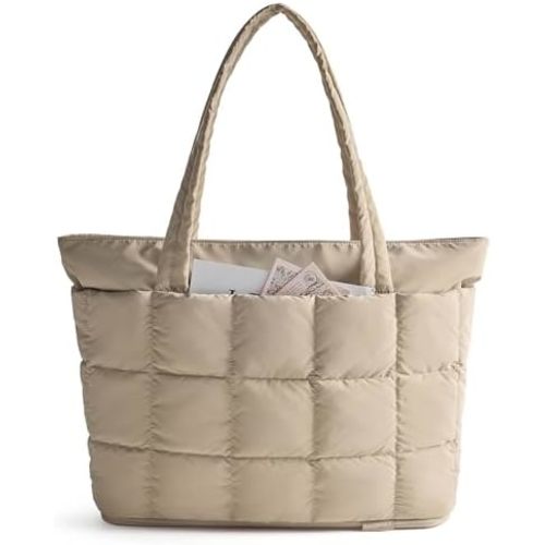 BAGSMART Expandable Tote Bag for Women, Puffer Work Tote Handbag, Quilted Carry On Bag for Travel Gym
