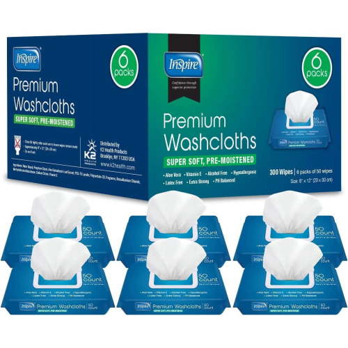 Inspire Adult Wet Wipes, Adult Wipes for Incontinence & Cleansing, Large Wipes 8"x12", 6 packs of 50