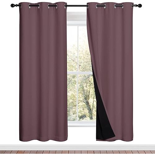 NICETOWN 100% Blackout Window Curtain Panels, Full Light Blocking Drapes with Black Liner for Nursery, 72-inch Drop Thermal Insulated Draperies (Dry Rose, 2 Pieces, 42-inch Wide Per Panel)