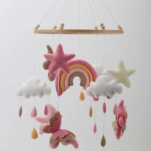 Handmade Butterfly Baby Mobile – Pink Nursery Cot Mobile with Stars & Rainbows