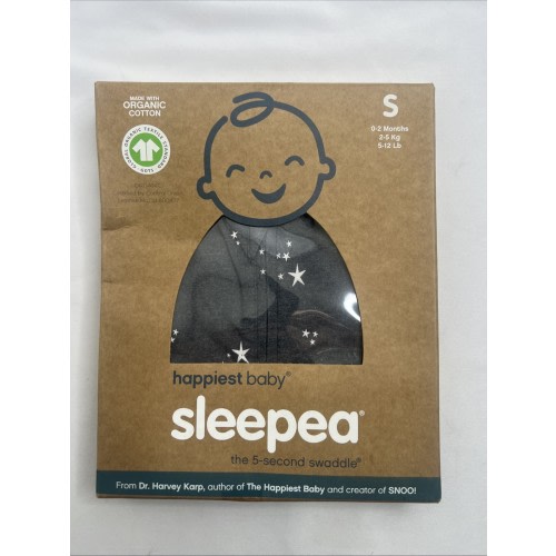 Happiest Baby Sleepea SMALL 0-2 Months Organic Cotton Swaddle Graphite Stars