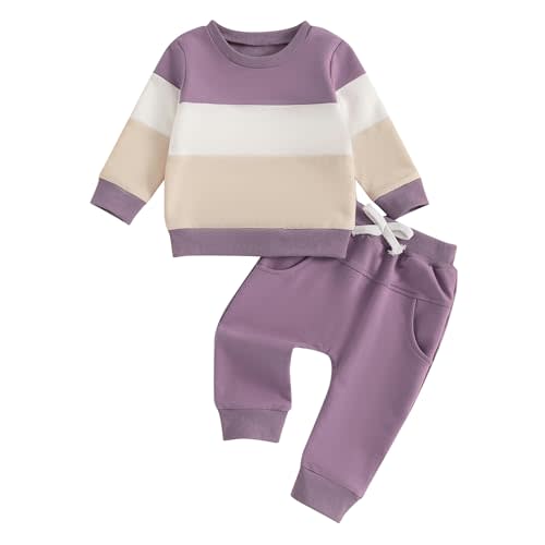 Fernvia Toddler Baby Girl Clothes 3 6 9 12 18 24 Months Fall Outfits Solid Long Sleeve Sweatshirt Tops + Pants Set