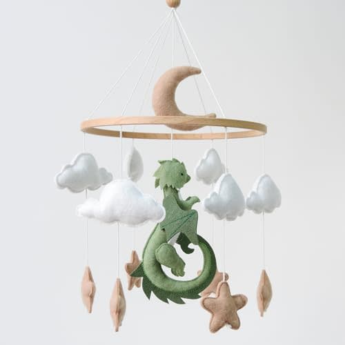 Goukurlsma Dragon Mobile for Crib, Dragon Crib Mobile for Boys, Cloud Mobile for Crib, Neutral Baby Mobile for Crib Cloud Nursery Mobile