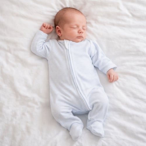 Mini Stripes Zip Footie - Light Blue