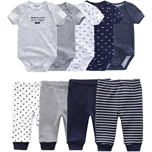 Kiddiezoom Baby Layette Set Baby Boys' 9-Piece Bodysuits Pants Set Toddler Girl Boy Unisex Baby Gift Sets