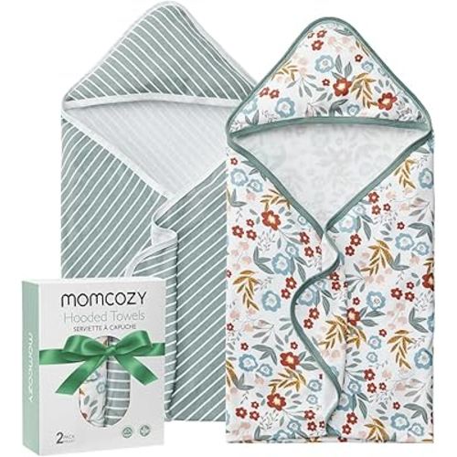 Momcozy Baby Towel with Hooded-2 Pack Soft Bath Towel Set-Shower Gifts or Bath Essential for Infant,Newborn, Toddler (28 X 28 Inch, Petite Blossom)