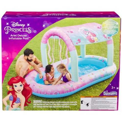 SwimWays Disney Princess Ariel Water Castle Deluxe Inflatable Pool, Above Ground Pool with Canopy and Fast Inflation for Kids Aged Aged 3 & Up