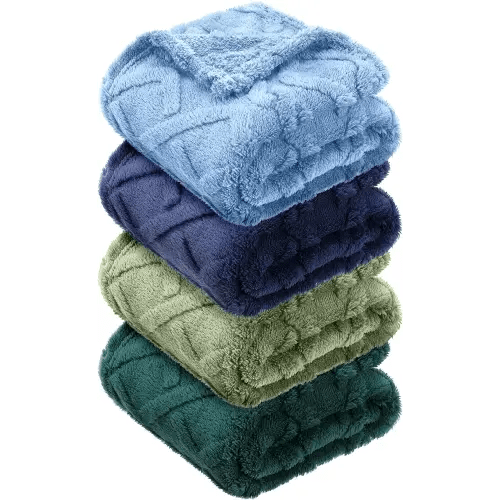 VitalCozy 4 Pcs Soft Fleece Baby Blankets Set 30" x 40" 3D Plush Warm Nursery Swaddling Bed Blanket Little Boys Girls Infant Toddlers and Newborn Receiving Gifts Blankets(Blue,Green)