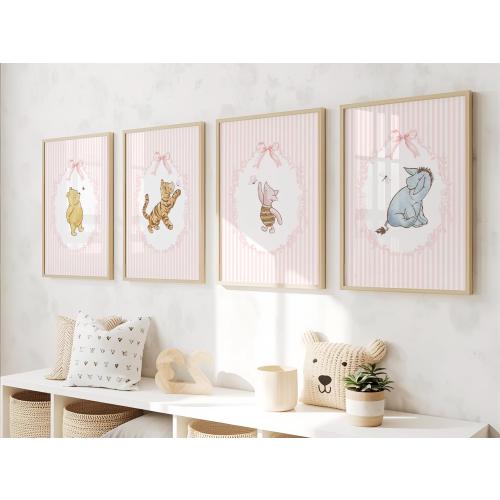 4 Classic WINNIE-The-POOH Nursery Wall Art Prints, Cottagecore Winnie The Pooh Nursery Decor, Winnie The Pooh Baby Nursery Prints, Kids Room