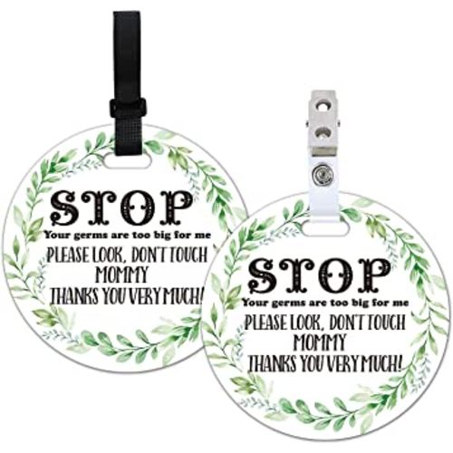 Do Not Touch Greenery Stop No Touching Baby Car Seat or Stroller Tag, 2 Pack Baby Safety Signs Tags for Newborn Stroller Backpack (5 Inches)